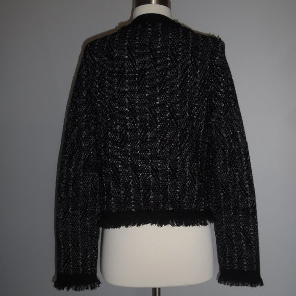 Diane von Furstenberg Sheila Metallic-Tweed Black Fringe Knit Sweater Jacket - Picture 6 of 14